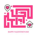 Maze love location game puzzle. Home and location filled line icon