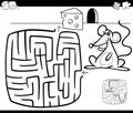 Maze with mouse coloring page Royalty Free Stock Photo