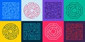 Maze path. Round labyrinth riddle with wrong way and right way, labyrinth puzzle with gate and deadlock, maze game