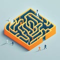 Maze with people, solving tasks. Business concept. Generative AI