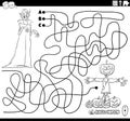 Maze puzzle with cartoon vampire on Halloween coloring page Royalty Free Stock Photo