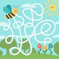 Maze puzzle for children. Help bee find flower. Kids activity sheet.