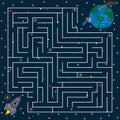 Maze-game-for-kids-on-the-theme-of-space,-vector