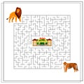 A maze puzzle game for kids. Help me get through the maze. Lion, tiger, zoo Royalty Free Stock Photo