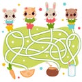 Maze puzzle. Help animals find food. labyrinth Activity for toddlers. educational children game