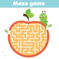 Maze puzzle. Help caterpillar go through apple. Activity for and kids. educational children game. Insects theme worksheet Royalty Free Stock Photo