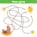 Maze puzzle. Help chicken find mother hen. Activity for toddlers. educational children game