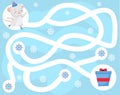 Maze puzzle. Help mouse find gift. Activity for kids. educational children game. Winter theme worksheet