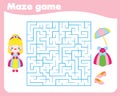 Maze puzzle. Help princess find dress. Activity for toddlers. educational children game