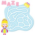 Maze puzzle. Help princess find treasure. Activity for toddlers. educational children game