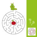 Maze puzzle for kids with caterpillar and apple. Labyrinth, solution included Royalty Free Stock Photo