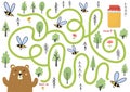 Maze puzzle for kids. Help cute bear find way to honey jar. Activity page