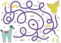 Maze puzzle for kids. Help cute llama find way to cactus. Activity page
