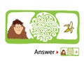 Maze puzzle for kids with monkey and banana. Labyrinth illustration, solution included. Royalty Free Stock Photo