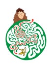 Maze puzzle for kids with monkey and banana. Labyrinth illustration, solution included. Royalty Free Stock Photo