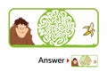 Maze puzzle for kids with monkey and banana. Labyrinth illustration, solution included. Royalty Free Stock Photo