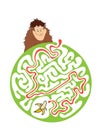 Maze puzzle for kids with monkey and banana. Labyrinth illustration, solution included. Royalty Free Stock Photo