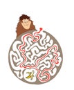 Maze puzzle for kids with monkey and banana. Labyrinth illustration, solution included. Royalty Free Stock Photo