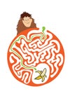 Maze puzzle for kids with monkey and banana. Labyrinth illustration, solution included. Royalty Free Stock Photo