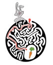 Maze puzzle for kids with rabbit and carrot. Labyrinth illustration, solution included.