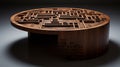 A maze-shaped coffee table with its pathways marked in various business and economic terms