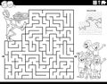 Maze with waiter with cake and children coloring page Royalty Free Stock Photo