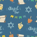 Mazel tov seamless pattern, Jewish holiday hand drawn items, vector illustration Royalty Free Stock Photo