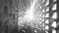A mazelike structure with geometric outs allowing light to filter through