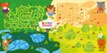 4 mazes. Help deer fox bear and cat to go through maze and meet in center with hedgehog. Super maze for kids. childrens Royalty Free Stock Photo