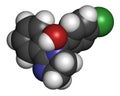 Mazindol appetite suppressant drug molecule. 3D rendering. Atoms are represented as spheres with conventional color coding:. Royalty Free Stock Photo