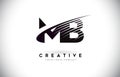 MB M B Letter Logo Design with Swoosh and Black Lines.