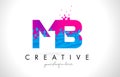 MB M B Letter Logo with Shattered Broken Blue Pink Texture Design Vector.