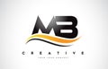 MB M B Swoosh Letter Logo Design with Modern Yellow Swoosh Curve