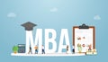 Mba master of business administration business concept education degree with team people and graph and chart for with modern flat