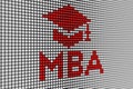 MBA text scoreboard blurred background