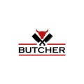 mblem of Butcher meat shop with Cleaver and Chefs knives simple