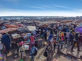 MBour, Senegal- April 25 2019: Unidentified Senegalese men and women at the fish market in the port city near Dakar. There are