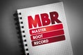 MBR - Master Boot Record acronym on notepad, technology concept background