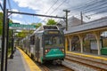 MBTA green line train, Newton Centre station, MA, USA