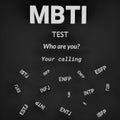 MBTI test. White letters are isolated on a black background. 3D render.