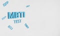 MBTI test. White letters are isolated on a white background. 3D render.