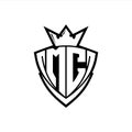 MC Letter logo with sharp triangle shield shape with crown inside white outline on white background template design Royalty Free Stock Photo