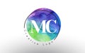 Watercolor MC m c letters Logo Design with Blue Green Purple Colors.