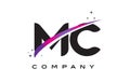 MC M C Black Letter Logo Design with Purple Magenta Swoosh