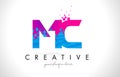 MC M C Letter Logo with Shattered Broken Blue Pink Texture Design Vector.