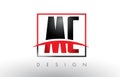 MC M C Logo Letters with Red and Black Colors and Swoosh.