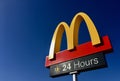 McDonald`s Corporation restaurant logo sign open 24 hours Royalty Free Stock Photo