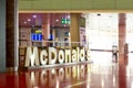 McDonald`s sign at McDonald`s restaurant in Barcelona international arport