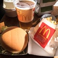 Mcdonalds burger with fries and a beer. Barcelona spain style mcdonalds