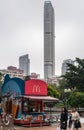 Mcdonalds and Hyatt Regency hotel towers from Kowloon Park, Hong Kong China